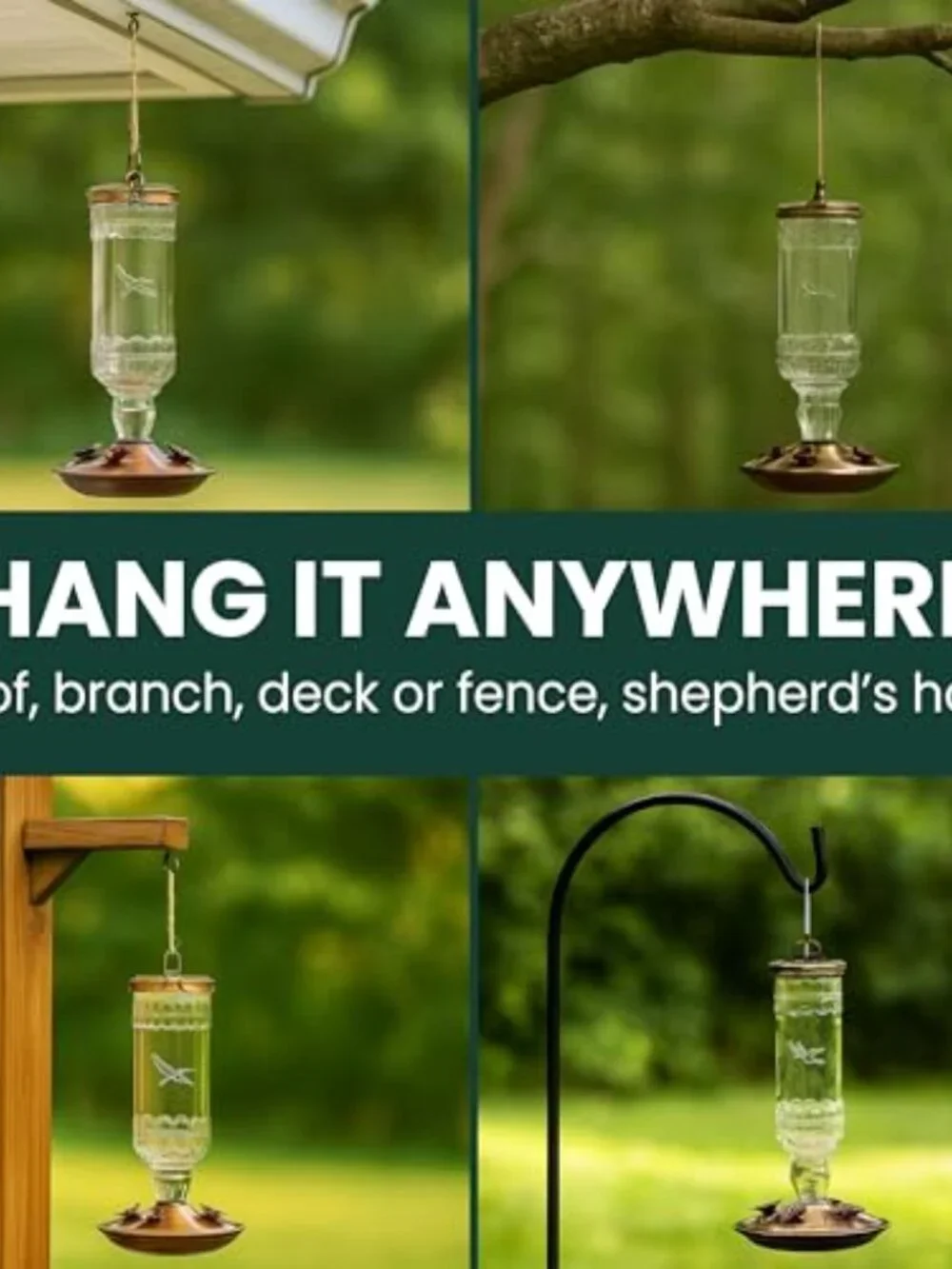 New Antique Glass Bottle Hummingbird Feeder - Outdoor Garden Décor Hummingbird